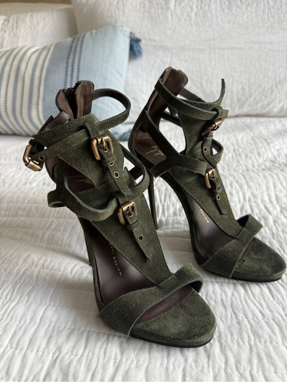 Giuseppe Zanotti Olive Green High-Heel Sandals | Size 7 | Italian Designer NWOT